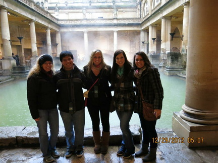 students are the Roman Baths, Bath England (LtoR) Makenzie, Nate, Madison, Emily, Jami